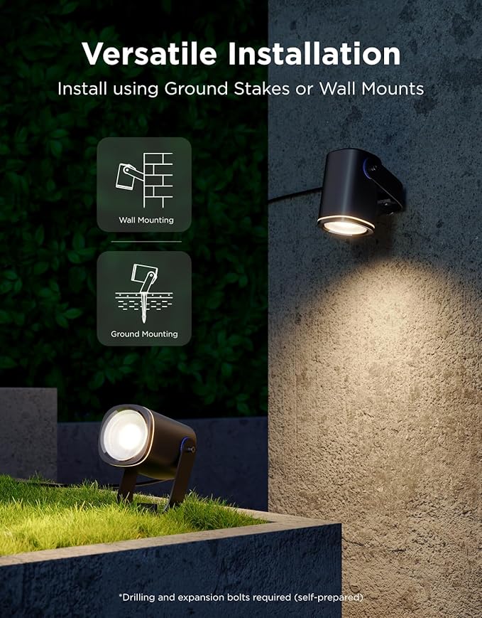 Govee Outdoor Spot Lights 2, IP67 Waterproof Spotlights, Landscape Lights Work with Matter, Alexa, and Google Assistant, RGBWIC Color Changing Light for Outdoor Decor, Patio Decorations, 2 Pack