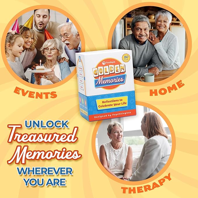 ThinkPsych Golden Memories - 160 Conversation Starters for Adults - Memory Card Game for Seniors - Reminiscence Therapy - Dementia & Alzheimers Support Tool