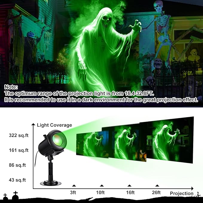 12 in 1 Halloween Projector Outdoor Decorations Christmas Projector Lights HD Patterns, 3D Effect, 4 Colors with Remote Waterproof for Window Wall Indoor Holiday Supplies