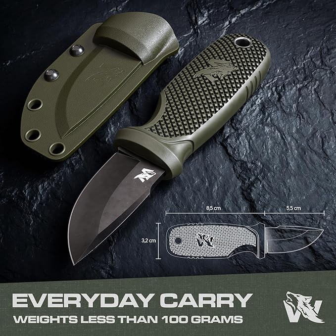 W-MINI - EDC Neck Knife with Sheath and Necklace - Small EDC Fixed Blade Knife Necklace and Belt Clip - Pocket Fixed Blade Knives - Full Tang Neck Knife with Sheath Tactical and Fire Starter