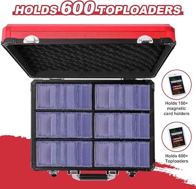 (2025 New Upgrade) Toploader Storage plus Box for 3" x 4" 35pt Rigid, Card Holders for Toploaders, Trading Cards & Sports Cards, Trading Card Case(Holds 600+ cards) (Red&White)