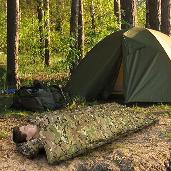 Poncho Liner Hoodie with Pocket Insulated Military Sleeping Bag Waterproof for Outdoor Camping Travel Survival Hunting Car Emergency