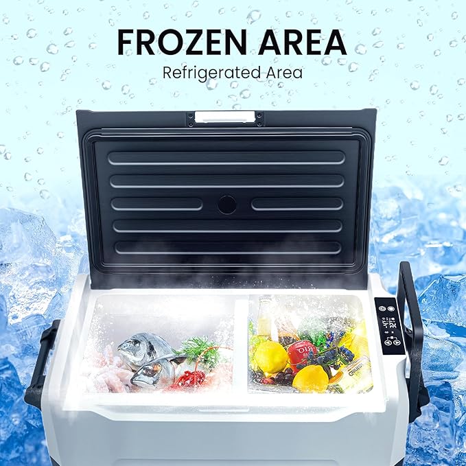 12 Volt Refrigerator, 48QT(45L) 12V Fridge, Electric Cooler 12/24V DC 120-240V AC -4℉~68℉, 12V Freezer Removable Divider, Car Fridge for Camping, RV, Travel, Fishing, Outdoor