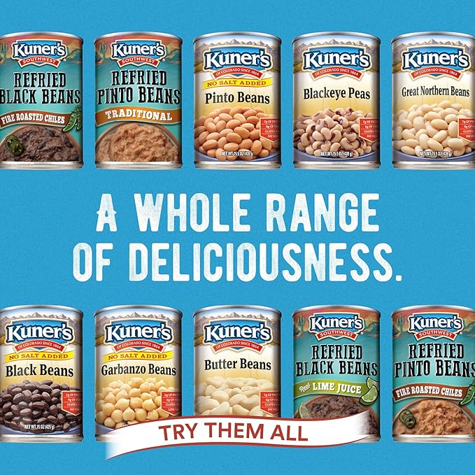 Kuner’s No Salt Added Canned Kidney Beans with FREE Chili Seasoning Mix, Plant Protein and Fiber, Gluten Free, Vegan, Fat Free, 12 Pack of 15.5 oz Cans and Chili Seasoning Packet