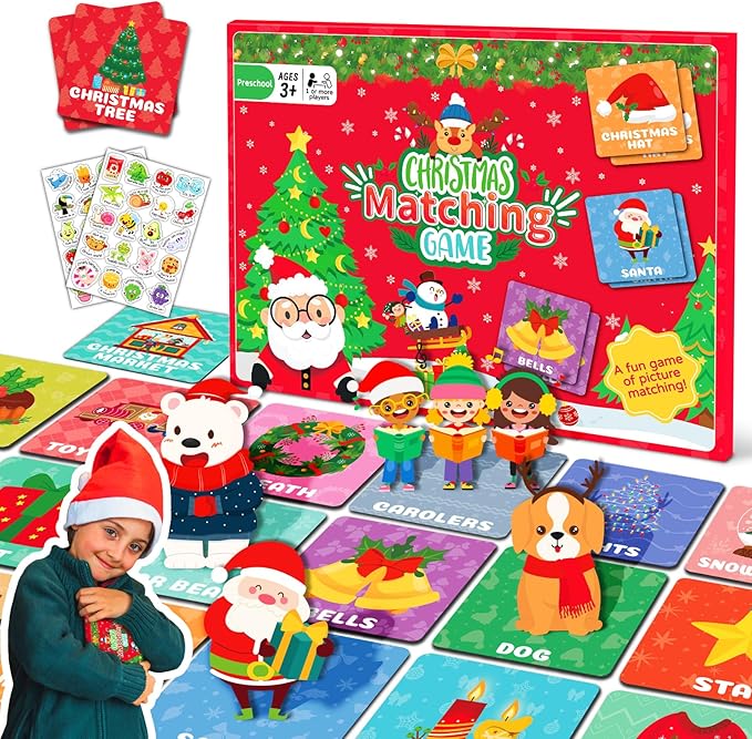 zheyistep 100 PCS Christmas Matching Game for Kids Toddlers Merry Christmas Memory Game, Winter Match Game Concentration Card Game for Boys Girls Preschool Learning Activities