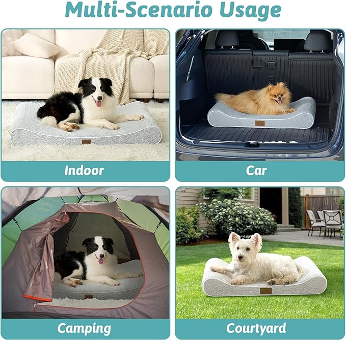 Dog Bed for Medium Dogs up to 65 lbs - Removable Washable Cover with Waterproof Lining & Non-Skid Bottom, Cotton-Polyester Blend Boat-Shaped Lounger Mattress, M(36x24x5.5in), Light Gray