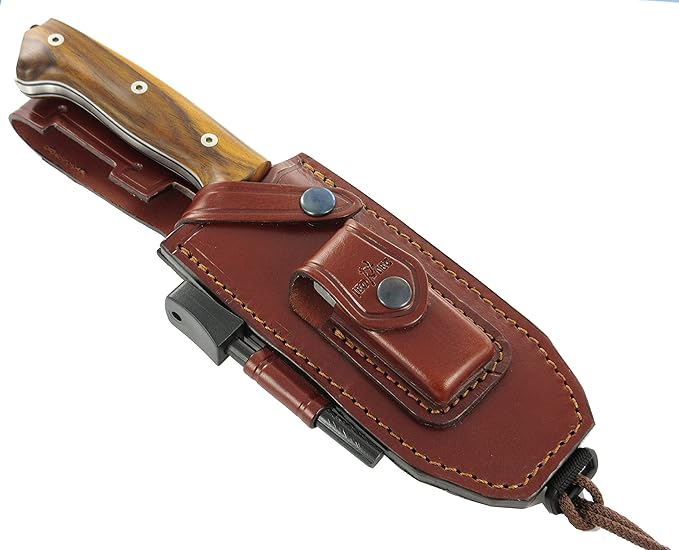 JEO-TEC Nº39 Full Tang Knife for Bushcraft Survival Hunting Fishing Camping, Fixed Blade 11" MOVA Steel, Sheath and Fire Starter - Handmade