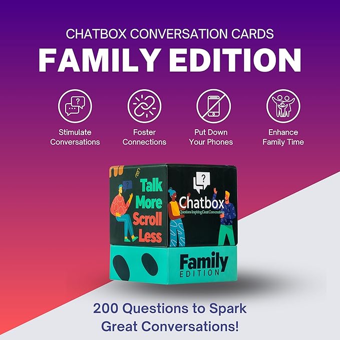 Chatbox 200 Conversation Starter Cards ??Family Games for Kids and Adults ??Fun Travel Games ??Party Card Game ??Conversation Cards ??Couples Card Game for Game Night