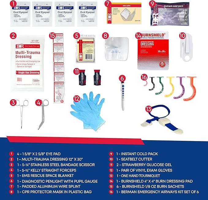 First Responder Trauma First Aid Kit Bag ??Fully Stocked Emergency Medical Kit for Workplace, Vehicle & Home ??OSHA & ANSI Compliant ??Portable ??Blue