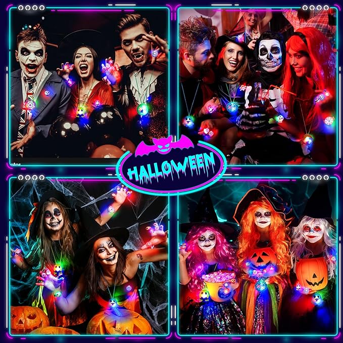 118 PCS Halloween Party Favors Bulk, 80 Rings, 14 Brooches, 12 Necklaces, 12 Bracelets,Halloween Toys for Kids, Glow in the Dark Toys, Bulk Halloween Goodie Bag Fillers, Halloween Party Supplies