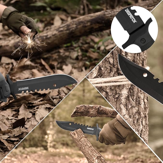 Dispatch Fixed Blade Hunting Knife with Sheath, 12-inch Survival Knives for Men Tactical Bowie Knife with Non-Slip Handle for Bushcraft, Outdoor Camping