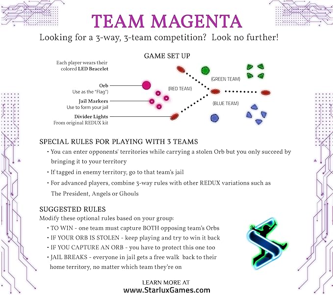 Starlux Games Capture The Flag Redux: Magenta 3-Team Expansion | Add 4 Players & 1 Extra Team | Glow in The Dark Games | Light Up Sports Toys for Kids and Teens | Outdoor Gifts for Girls 8-12