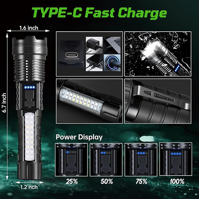 4Pack Rechargeable Flashlights, 7Mode Flashlights High Lumens, Super Bright LED Flashlight, Adjustable Tactical Flash Light, High Powered Flash Light, Handheld Flashlight for Home Emergency Camping
