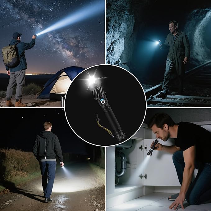 SheinRover Rechargeable LED Flashlights High Lumens, Super Bright Handheld Flashlight with 5 Modes Zoomable, Tactical Waterproof Flash Light Battery Powered for Home, Camping, Emergencies