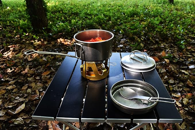 Mini Alcohol Backpacking Stove, Lightweight Brass Spirit Burner with Aluminium Stand for Camping Hiking and Picnic