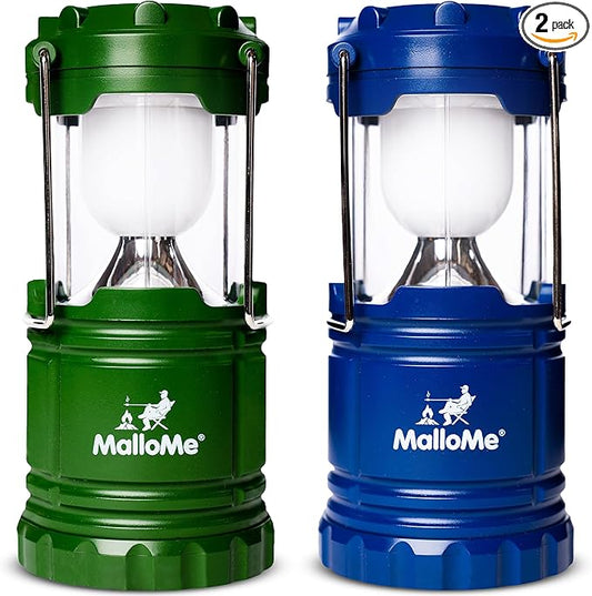 MalloMe Camping Lantern Green Blue 2 Pack Lanterns for Power Outages, Camping Lights for Tent Hanging, Camp Light Tent Lamp Emergency Battery Powered LED Lantern (Rechargeable Batteries Not Included)