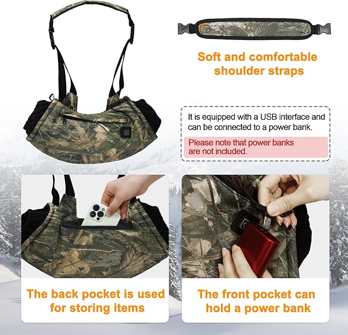 Heated Hand Muff, Electric Heating Hand Warmer Pouch, Suitable for Outdoor Hunting, Sports, Photography, Golf, Football in Cold Winter Keep Warmth (Batteries no Including)