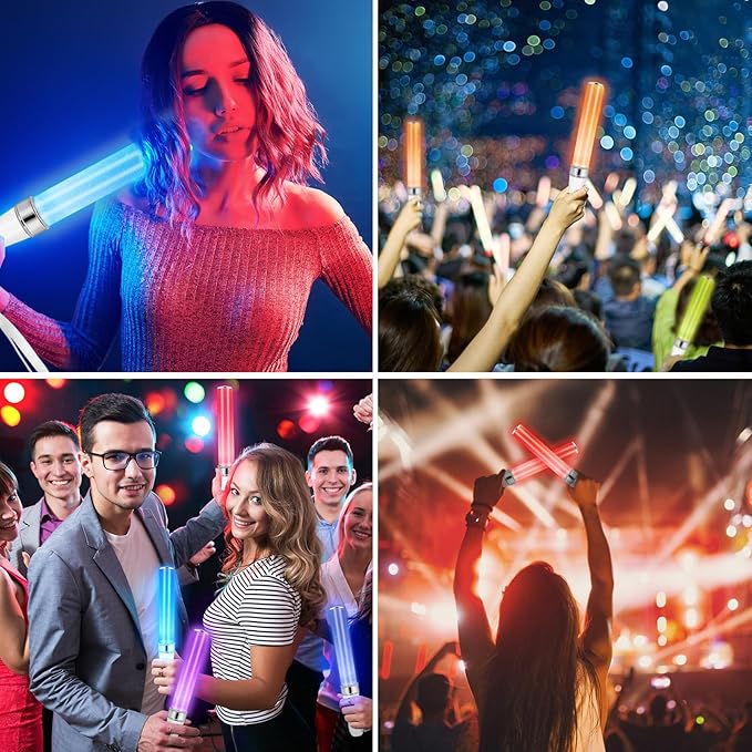 BINWO Reusable LED Glow Stick with 15 Multicolor(1pcs), Equipped with 3 x AAA Batteries Powered LED Stick, Concert Glowstick, Raves (15+ Years Old)