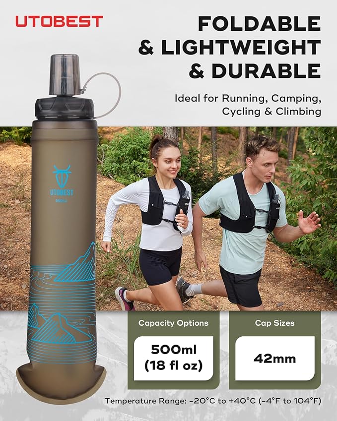 Soft Flask, 1 Pack Flexible TPU Hydration Water Bottle, Collapsible for Running, Hiking, Cycling, Climbing, and Marathon