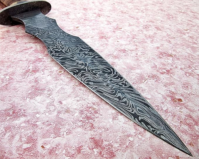 Poshland DG-71 Handmade Damscus steel leather handle Knife - Double Edge