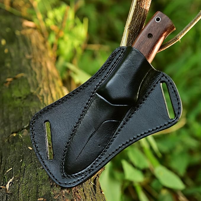 Fixed Blade Tracker Knife - 9.6 Inch Stainless Steel Razor Sharp Blade Full Tang Bushcraft Knife with Premium Leather Sheath. Ideal For Hunting, Outdoor Camping, Hiking, Skiing