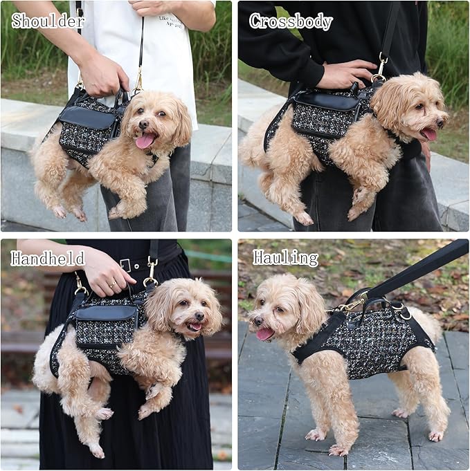 4 in 1 Convertible Dog Lift Harness Backpack, Portable Pet Carrier for Dogs&Cats, Horizontal Design Dog Carrier with Adjustable Back Straps, Dog Harness and Leash Set - Black Medium