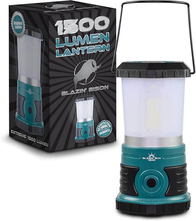 Blazin' Sun 1500 Lumen | Battery Lanterns for Power Outages, Emergency, Hurricane, Camping | LED Lantern with up to 200 Hour Runtime (Teal)