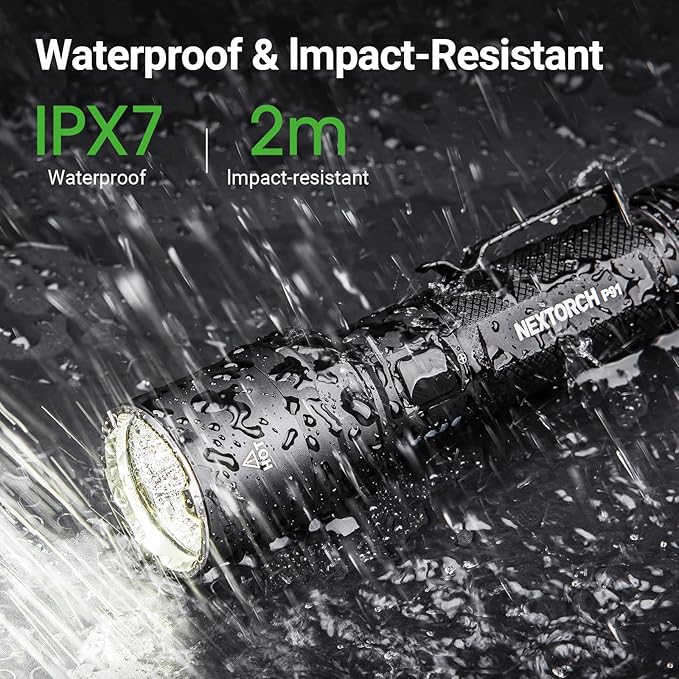 NEXTORCH P91 Tactical Flashlight High Lumens, 5000 Lumens Dual Switch Rechargeable Flashlight with 6 Modes & Strobe & Ceramic Glass Breaker for Night Duty, Breakout Operations, Tactical Training, etc