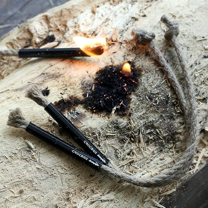 CrocSee Aluminum Bellows Tube Sleeve, Survival Waterproof Wick Hemp Cord Tinder Kits for Fire Starting