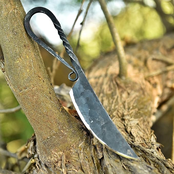 Custom Handmade Hunting Knife with Leather Sheath - Ideal for Skinning, Outdoor Camping, Hiking - EDC Fixed Blade Bushcraft Knife with Walnut Wood Handle. (Forged-1)