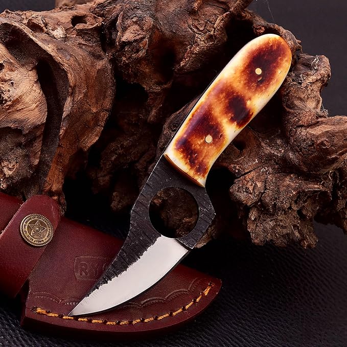 Skinning Knife,Small Hunting Fixed Blade Knife,Damascus Bone Skinning Knife, 3 Inch Blade Outdoors Camping Gear, Fixed Blade Bushcraft Knives,Knife for men