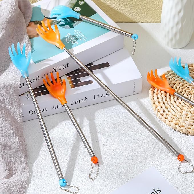 Tioncy 24 Pcs Extendable Back Scratcher Bulk Hand Shaped Retractable Scratcher Telescoping Massage Tool for Men Women Gifts Reducing Back Itching, Yellow and Blue