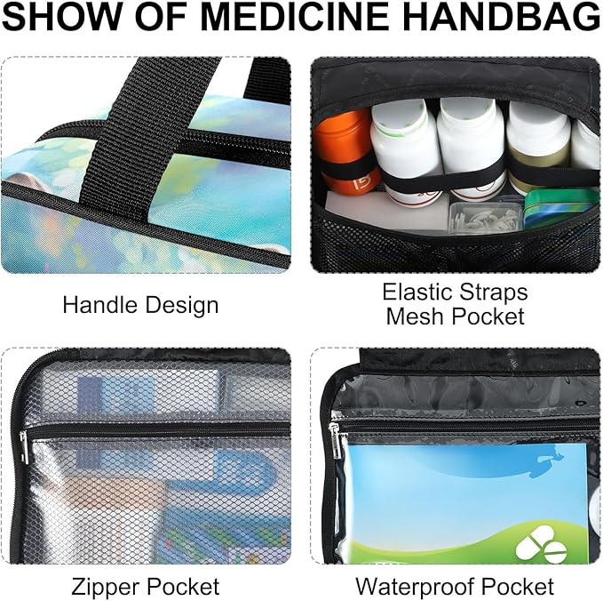 Fustylead Fantastic Cat in Colorful Spring Floral Travel Medicine Storage Bag Large Household Pill Bottle Organizer with Zipper for First Aid, Pills, Vitamins, Medical Supplies