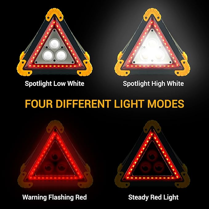 Emergency Warning Triangle - LED Light, Water-Resistant, Shockproof & Portable