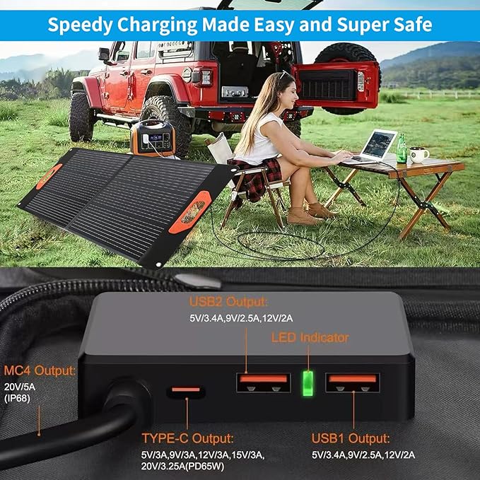 100W Portable Solar Panel for Power Station, Compatible with Jackery, Ecoflow, Bluetti, Anker and More Portable Power Stations, Weatherproof for Camping, RV, Emergency Power (100W)