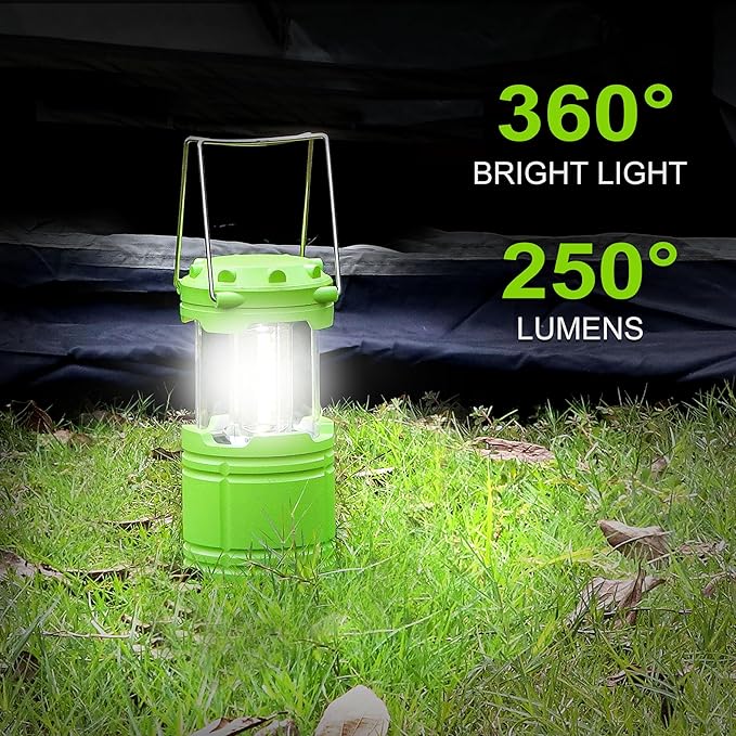 4-Pack Mini LED Camping Lanterns, Portable Camping Lights, Outdoor Tent Lights, Essential Emergency Lights for Power Outages, Hiking, Survival Kit for Hurricane, Green