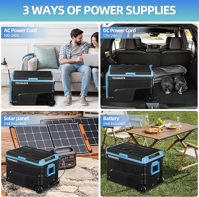 45L Car Refrigerator Freezer, -4℉~68℉ 48QT Single Zone Portable Compressor Cooler with Reversible Door, Battery Slot, All-Terrain Wheels, 100–240V AC / 12V / 24V DC Powered, LED Light – Ice Blue