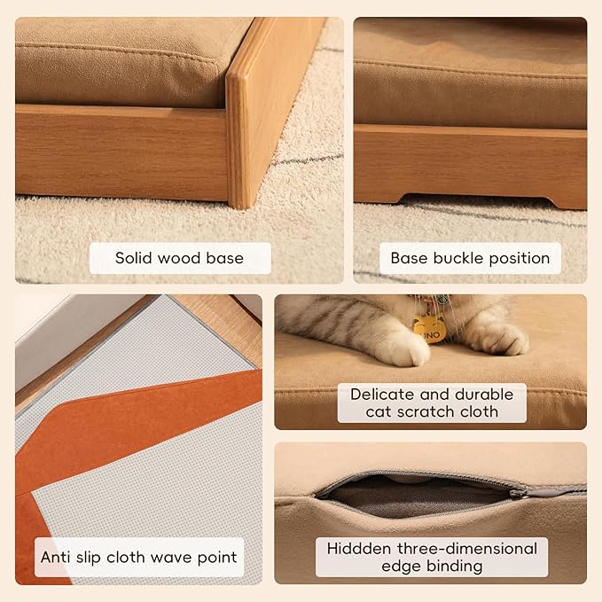 AutoCare Cat Sofa Bed, Solid wood cat sofa. Inspired by the geometric impressionist painter Mondrian, The combination of building block gameplay provides cats with a comfortable experience (Chocolate)