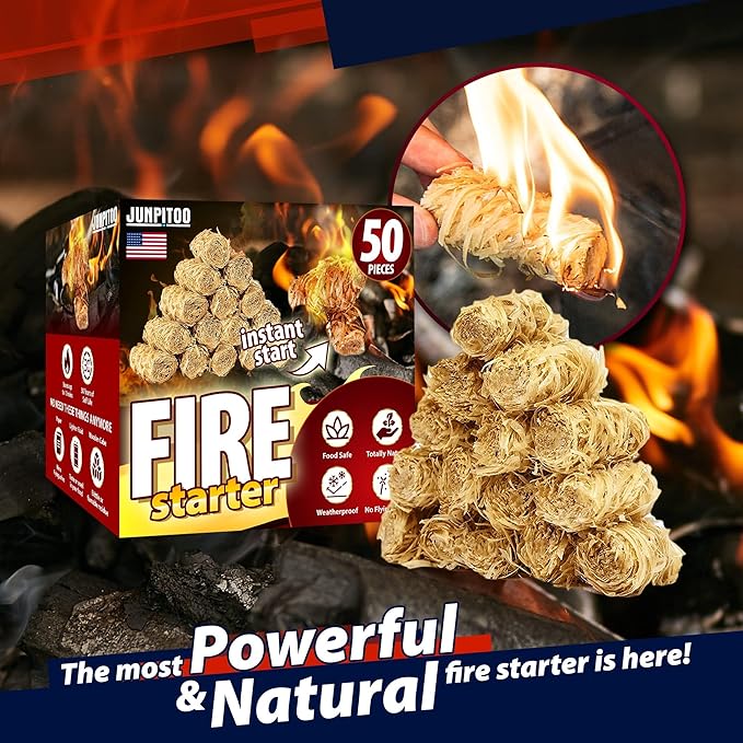 Fire Starters Natural Pine Fire Starters for Campfires Fireplace Grill Wood Pellet Stove Chimney Fire Pit BBQ Smoker W/10 Min Burning Time Waterproof.