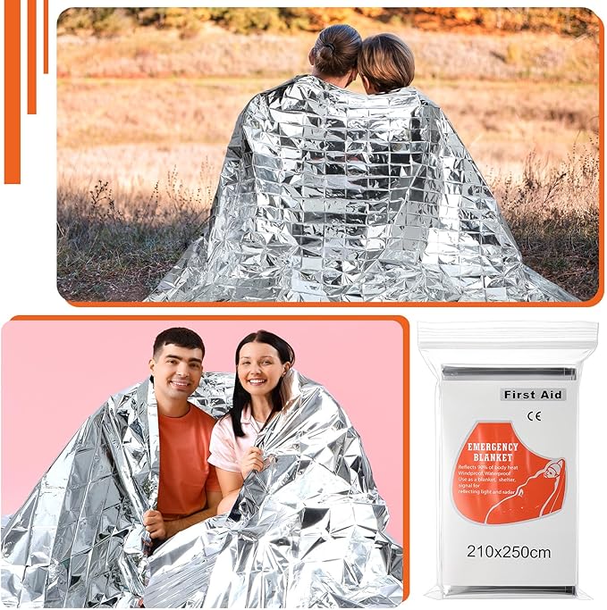 Kingdder Oversized Emergency Blankets 30 Pack 99" L x 83" W Emergency Thermal Blankets Silver Foil Survival Blanket Kit for Outdoors, Camping, Hiking, Homeless, First Aid
