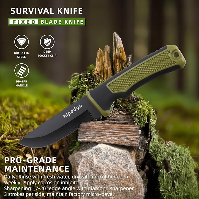 Professional Tactical Knife with 360° Rotating Belt Sheath | Premium German DIN 1.4116 Steel Blade with Non-Stick Coating | Heavy-Duty Fixed Blade for Survival, Camping, Hunting