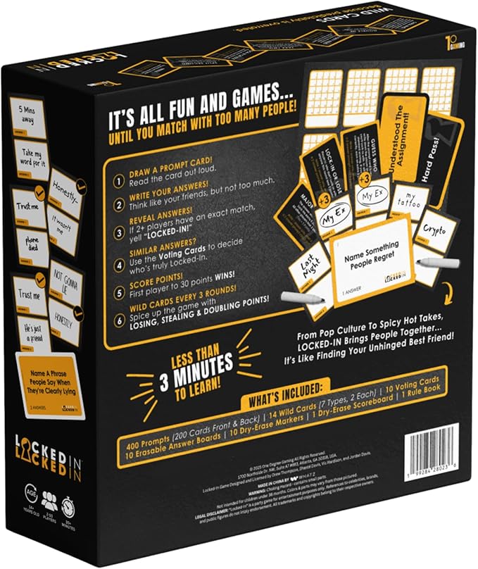 Locked-in: 400 Prompt Card Game ??Wildly Entertaining & Easy to Learn ??Adults, Teens & Kids ??2??0 Players ??Family Game Night, Party Game, Icebreaker & Gift