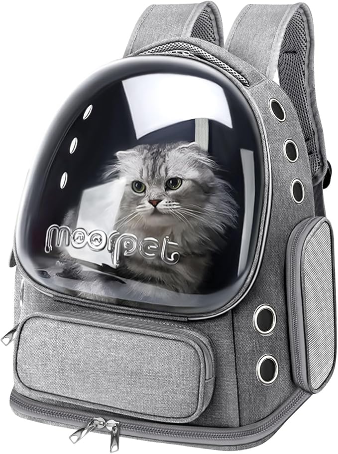 Cat Backpack Carrier, Breathable Cat Bubble Backpack Large Space Cat Carrier Backpack for Kitty Small Dog, Foldable Airline Approved Cats Backpack, Transparent Pet Travel Backpack Up to 20 lbs (Grey)