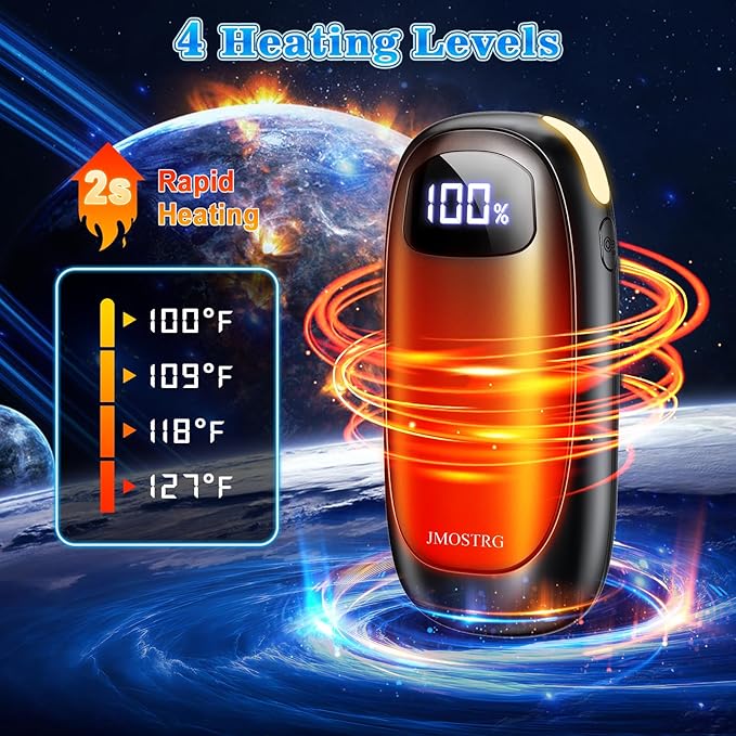 Hand Warmers Rechargeable 2 Pack, Electric Dual-Sided Heating with LED Display & Flashlight, Max 127?? 13Hrs Long Lasting Pocket Heater for Raynauds, Golf, Hunting Essentials, Gifts for Men Women