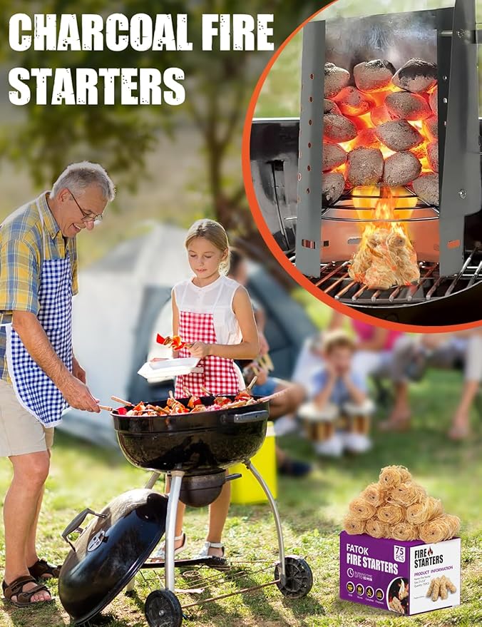 75pcs Fire Starter, Natural Tumbleweed Fire Starters for Campfires, Fireplace, Fire Pit, BBQ, Chimney, Pizza Oven, Pellet Stove & Wood, Charcoal Starter for Grill (75pcs)