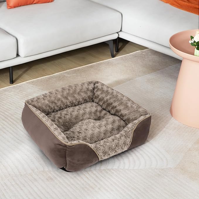INVENHO Small Dog Bed Rectangle Washable Orthopedic Soft Calming Sleeping Durable Pet Cuddler with Anti-Slip Bottom