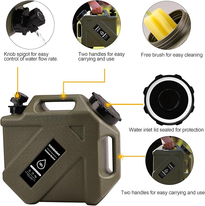 3.2 Gallon/5 Gallon Water Containers with Spigot, BPA Free Water Jug, Military Green Water Tank, Multifunction Water Storage Containers for Camping Outdoor Hiking,Emergency Stroage