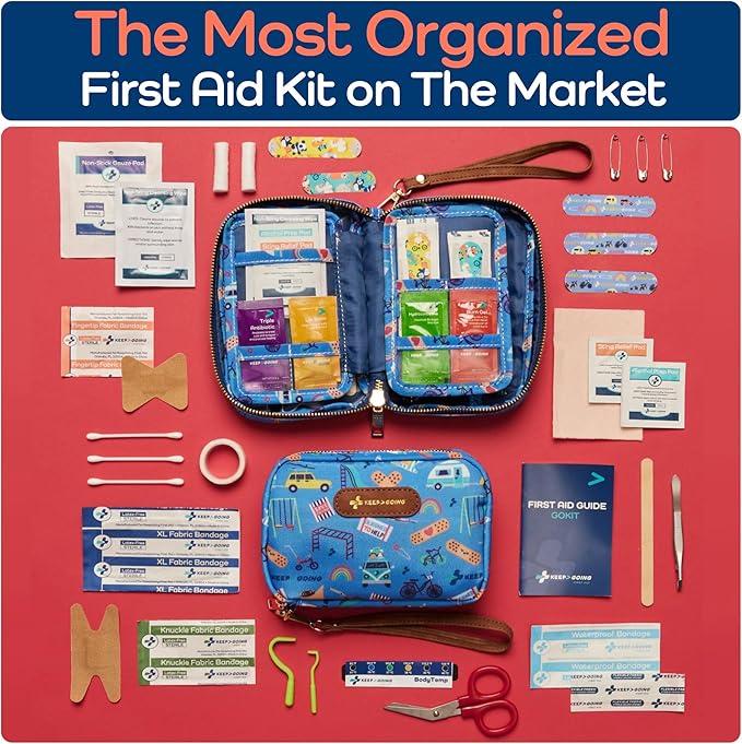 KeepGoing Travel First Aid Kit for Kids ??130 Pc. for Car, Home, Purse, Diaper Bag & Backpack with Latex-Free Bandages - Mini First Aid Kit Travel Size TSA-Approved