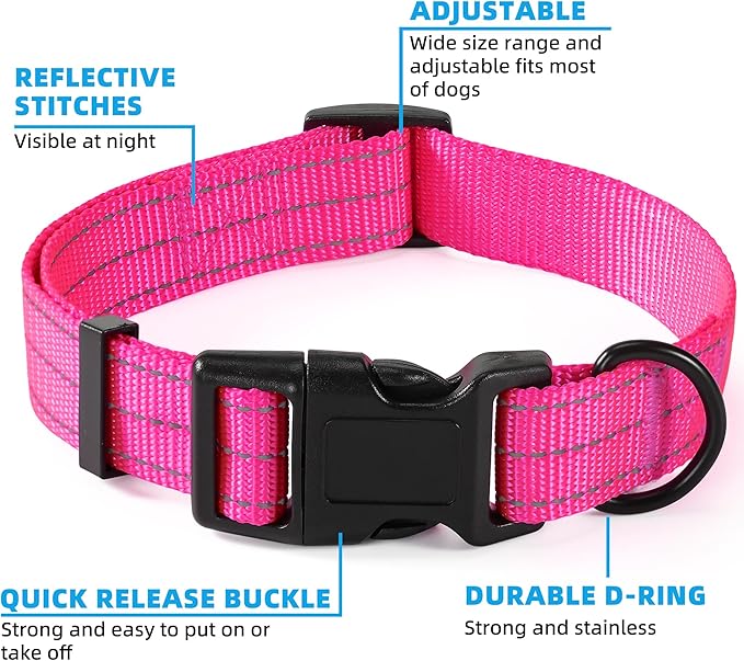 Mile High Life Dog Collar | Nylon Reflective Dog Collars | Light Weight Puppy Collars | Pink Dog Collars for Medium Dogs (Solid Pink, Medium)