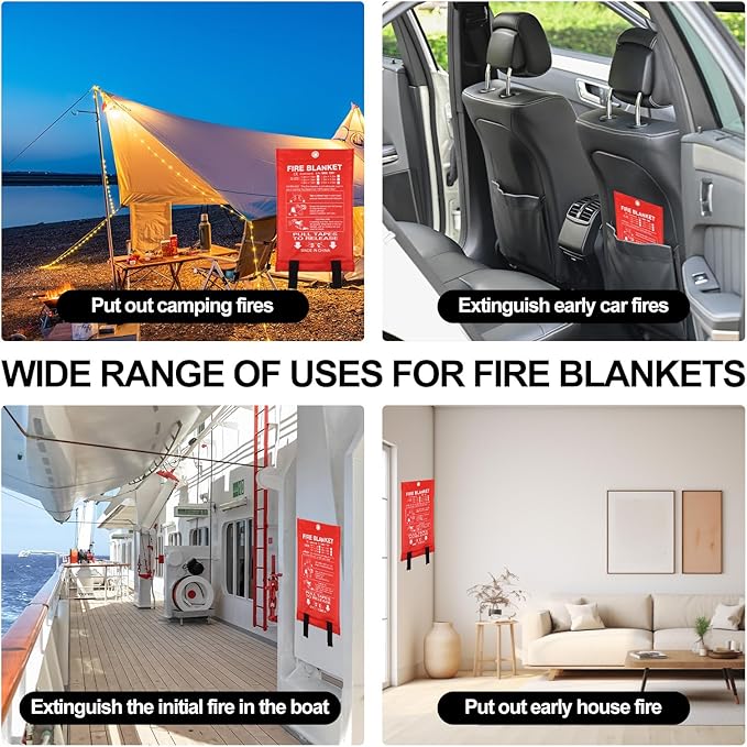 Home Emergency Fire Blankets 47??x 47??Fiberglass Fire Blankets Essential Emergency Fire Blankets for Home and Kitchen 2 Packs